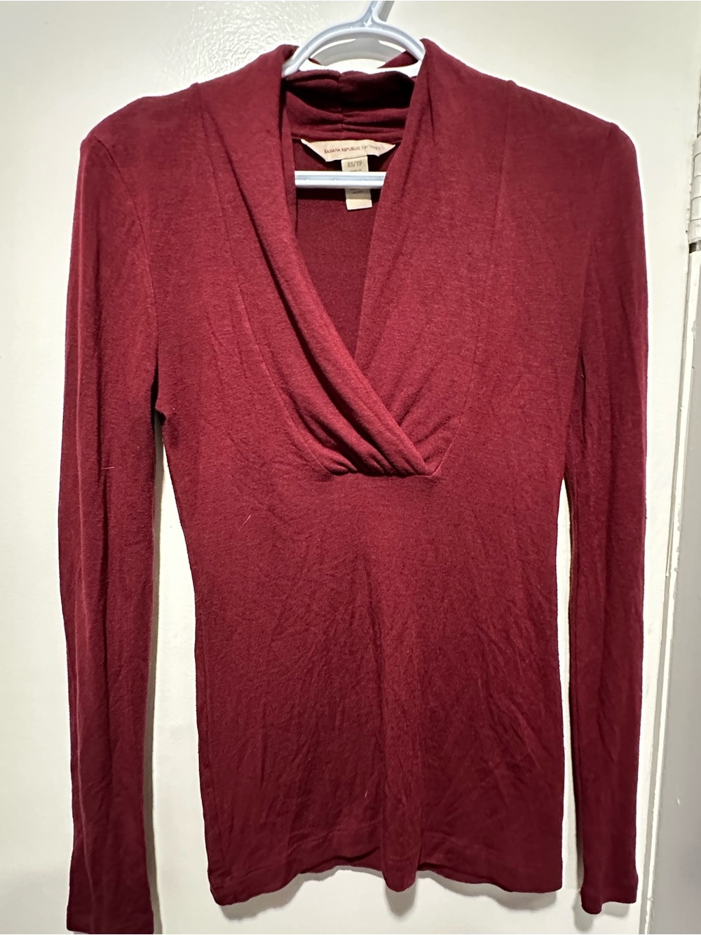 Banana Republic Long Sleeve Faux-Wrap womenβs Top β Burgundy